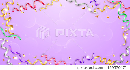 Colorful ribbons and stars on purple. Colorful ribbons and stars on purple. 139570471