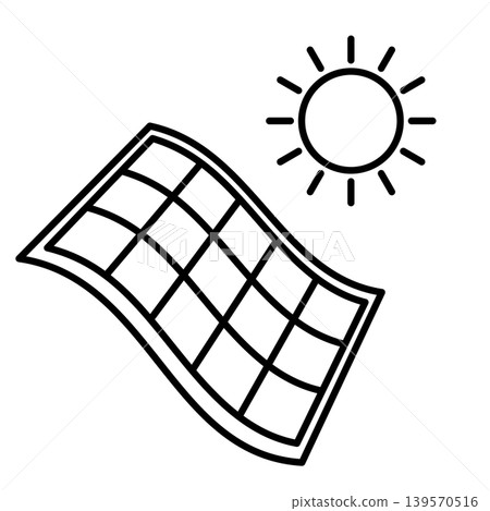 Flexible, next-generation perovskite thin solar panel and a monochrome icon of the sun Flexible, next-generation perovskite thin solar panel and a monochrome icon of the sun 139570516
