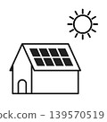 一個簡單的單色圖標，描繪了一棟配備太陽能電池板的房屋 139570519