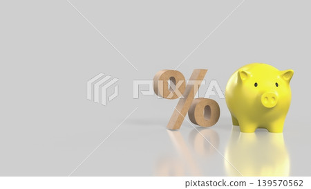 Yellow Piggy Bank With Interest Rate Symbol 3d render. Yellow Piggy Bank With Interest Rate Symbol 3d render. 139570562