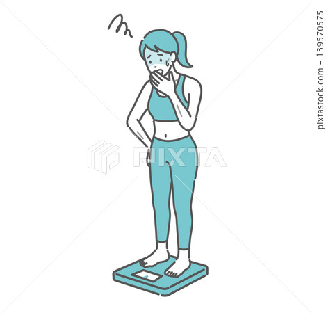An illustration of an adult woman (thin) who is shocked after having her weight measured. An illustration of an adult woman (thin) who is shocked after having her weight measured. 139570575