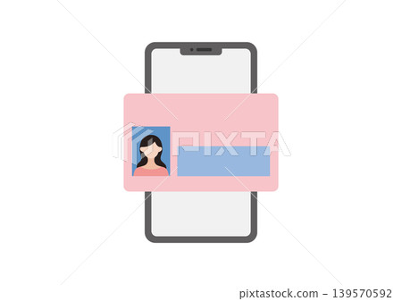 Vector illustrations of a smartphone and a My Number Card (Japanese social security card). Vector illustrations of a smartphone and a My Number Card (Japanese social security card). 139570592