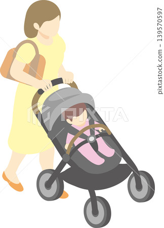 母親、嬰兒車、嬰兒、等距視角、插圖、外出、散步、育兒、育兒、生活方式 母親、嬰兒車、嬰兒、等距視角、插圖、外出、散步、育兒、育兒、生活方式 139570597