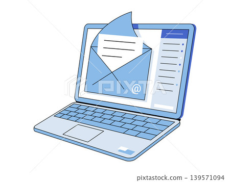 Laptop with an open email envelope on screen vector illustration. Digital marketing, online communication, newsletter, support, business, electronic mail. Notebook computer showing a letter Laptop with an open email envelope on screen vector illustration. Digital marketing, online communication, newsletter, support, business, electronic mail. Notebook computer showing a letter 139571094