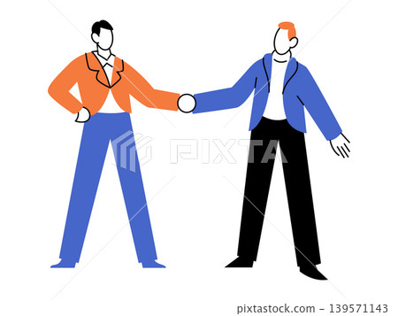 Two businessmen shaking hands vector illustration. Business partnership, corporate agreement, team collaboration, professional success, networking event, financial deal. Male partners greeting 139571143