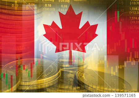 Stock market financial, coin and Canada flag , Stock market financial, coin and Canada flag , 139571165