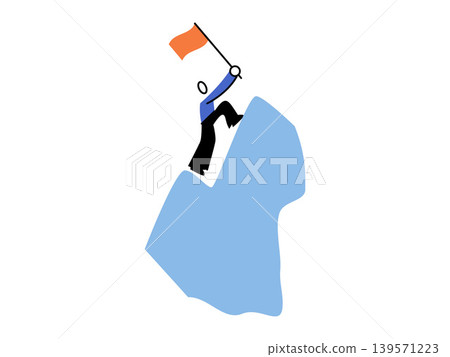 Person climbs a mountain peak holding a flag vector illustration. Business growth, career success, goal setting, leadership, motivation, overcoming obstacles. Reaching summit with banner Person climbs a mountain peak holding a flag vector illustration. Business growth, career success, goal setting, leadership, motivation, overcoming obstacles. Reaching summit with banner 139571223