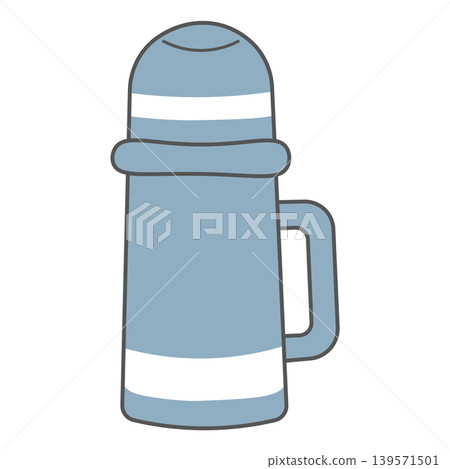 Water bottle illustration: Thermos, simple cooking/everyday item cutout, nuanced colors, transparent background PNG. 139571501