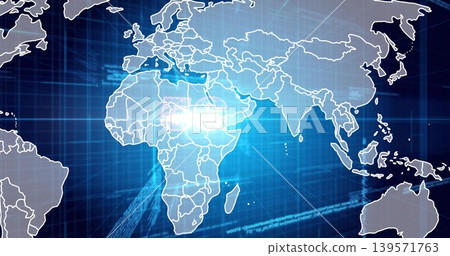 Displaying continental map showing northeast Africa on digital display, with blue grid, lens flare Displaying continental map showing northeast Africa on digital display, with blue grid, lens flare 139571763
