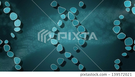 Floating central chain of round turquoise pebbles in digital art, with white outlines, soft shadows Floating central chain of round turquoise pebbles in digital art, with white outlines, soft shadows 139572021
