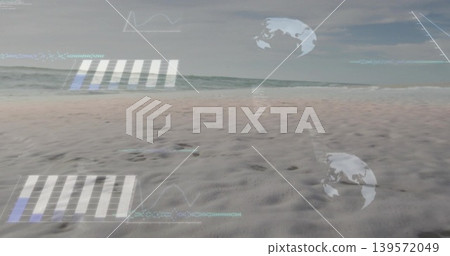 Showing rippled wet sand and faint footprints on coastal shoreline, with ocean waves and AR graphs Showing rippled wet sand and faint footprints on coastal shoreline, with ocean waves and AR graphs 139572049