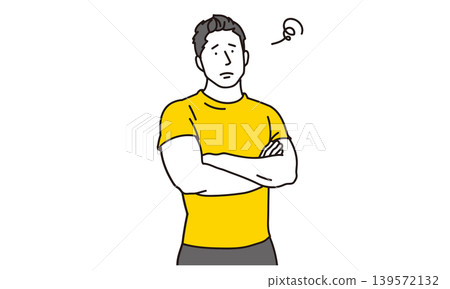 一位男性教練雙手交叉抱在胸前，表情憂慮。 139572132