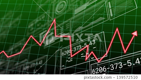 Running neon-red jagged graph cutting across trading UI, showing green 3D grid and numeric overlays Running neon-red jagged graph cutting across trading UI, showing green 3D grid and numeric overlays 139572510