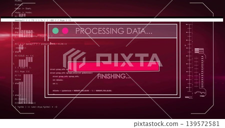 Displaying framed processing panel on magenta UI, showing magenta progress bar and green pink LEDs Displaying framed processing panel on magenta UI, showing magenta progress bar and green pink LEDs 139572581