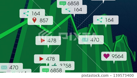 Displaying green 3D bar chart tracing neon-green line on analytics dashboard, with icon callouts Displaying green 3D bar chart tracing neon-green line on analytics dashboard, with icon callouts 139573400