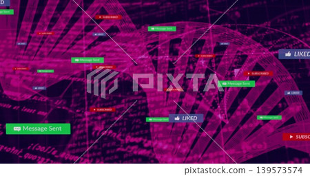 Displaying wireframe helix in magenta data visualization, showing Message Sent, LIKED, SUBSCRIBED Displaying wireframe helix in magenta data visualization, showing Message Sent, LIKED, SUBSCRIBED 139573574