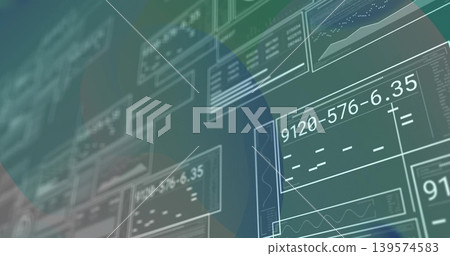 Displaying centered cluster of translucent UI panels on teal-green dashboard, with numeric readouts Displaying centered cluster of translucent UI panels on teal-green dashboard, with numeric readouts 139574583
