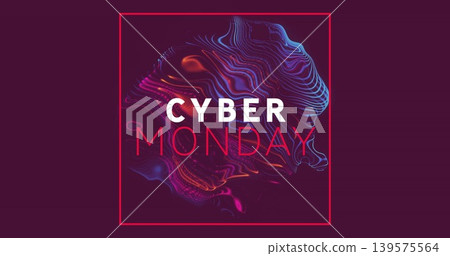 Centered graphic showing flowing wave on purple banner with neon-pink square frame and CYBER MONDAY 139575564