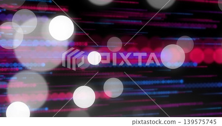 Shimmering bokeh circles and colored light streaks creating abstract studio background with grain Shimmering bokeh circles and colored light streaks creating abstract studio background with grain 139575745