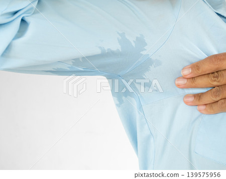 Armpit Sweat Woman, Girl showing underarm Body odor Problem Hyperhidrosis Sweat Gland, concept for Medicine Deodorant Hygiene. Armpit Sweat Woman, Girl showing underarm Body odor Problem Hyperhidrosis Sweat Gland, concept for Medicine Deodorant Hygiene. 139575956