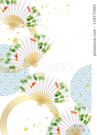 An elegant summer fan design featuring goldfish and autumn leaves. 139575985