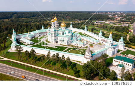 Summer aerial view of Resurrection Monastery in Istra town, Russia Summer aerial view of Resurrection Monastery in Istra town, Russia 139576193