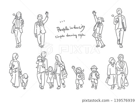 Various people living in the city: Simple and stylish line art illustrations 139576939
