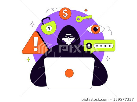 Hacker Vector Illustration Featuring Cyber Security Threat, Data Breach, Online Privacy Protection and Digital Crime Design 139577337