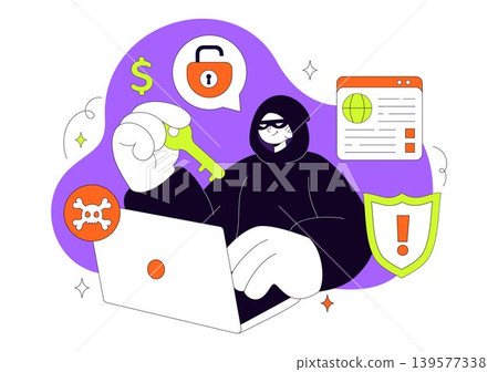 Hacker Vector Illustration Featuring Cyber Security Threat, Data Breach, Online Privacy Protection and Digital Crime Design Hacker Vector Illustration Featuring Cyber Security Threat, Data Breach, Online Privacy Protection and Digital Crime Design 139577338