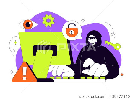 Hacker Vector Illustration Featuring Cyber Security Threat, Data Breach, Online Privacy Protection and Digital Crime Design Hacker Vector Illustration Featuring Cyber Security Threat, Data Breach, Online Privacy Protection and Digital Crime Design 139577340