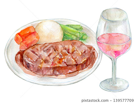Watercolor illustration, analog illustration, sirloin steak 139577709