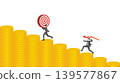 Businessman throwing red line graph arrow to target on falling gold coins bar graph for investment rebalancing and gold market risk management crisis concept 139577867