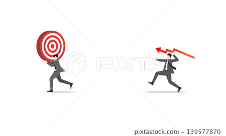 Businessman throwing red line graph arrow to target board for investment rebalancing risk management and financial loss prevention during economic recession crisis concept 139577870