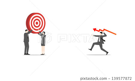 Business team together throwing red line graph arrow to hit target for crisis management risk rebalancing and financial loss prevention in difficult economic market situation 139577872