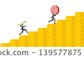 Successful businessman throwing green line graph arrow to hit target on rising gold bars bar graph for precious metal asset growth and investment achievement concept 139577875
