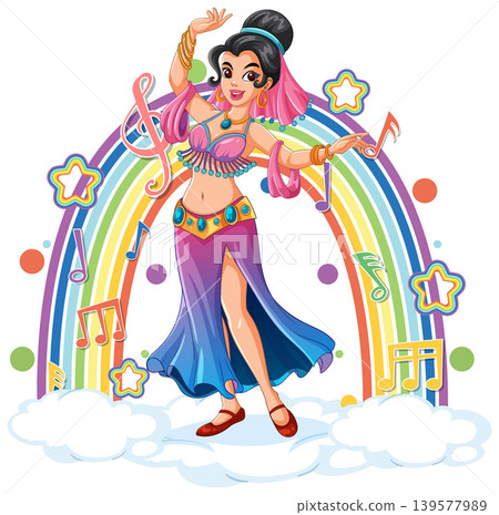 Colorful Belly Dancer Performing in Front of Rainbow Colorful Belly Dancer Performing in Front of Rainbow 139577989