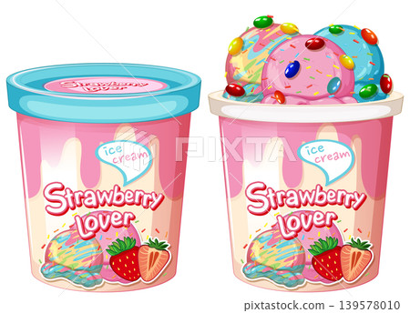 Vector Illustration of Strawberry Ice Cream Tubs with Colorful Candy Toppings Vector Illustration of Strawberry Ice Cream Tubs with Colorful Candy Toppings 139578010