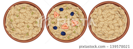 Three Bowls of Oatmeal with Fruit and Seeds Three Bowls of Oatmeal with Fruit and Seeds 139578021