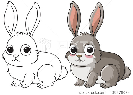 Cute Cartoon Rabbit Vector Illustration in Color and Line Art Cute Cartoon Rabbit Vector Illustration in Color and Line Art 139578024