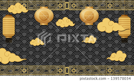 Traditional Chinese New Year Background with Golden Lanterns and Clouds Traditional Chinese New Year Background with Golden Lanterns and Clouds 139578034