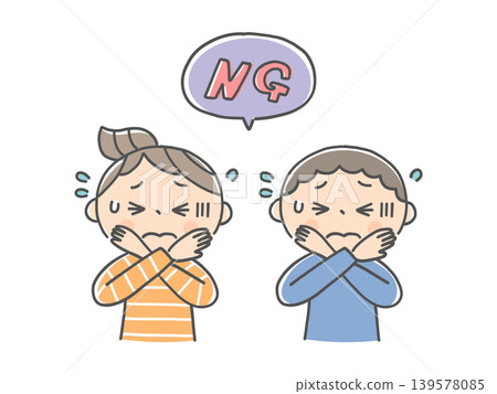 A child crosses their arms to indicate "no." A child crosses their arms to indicate "no." 139578085