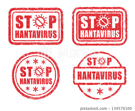 Stop Hantavirus Grunge Stamp Set Featuring Distressed Warning Labels And Prevention Symbols. Ideal For Health Awareness, Safety Campaigns And Medical Alert Designs With Bold Vintage Rubber Stamp Style Stop Hantavirus Grunge Stamp Set Featuring Distressed Warning Labels And Prevention Symbols. Ideal For Health Awareness, Safety Campaigns And Medical Alert Designs With Bold Vintage Rubber Stamp Style 139578100