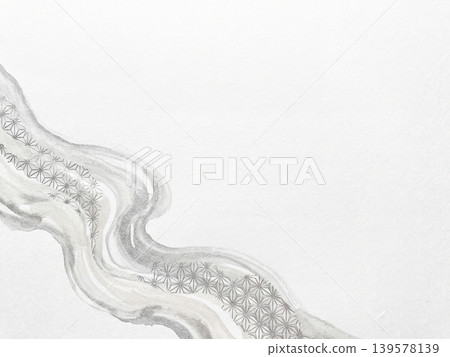 A white washi paper background with pearl white watercolor and a hemp leaf pattern embossed in silver foil flowing from the bottom left. A white washi paper background with pearl white watercolor and a hemp leaf pattern embossed in silver foil flowing from the bottom left. 139578139