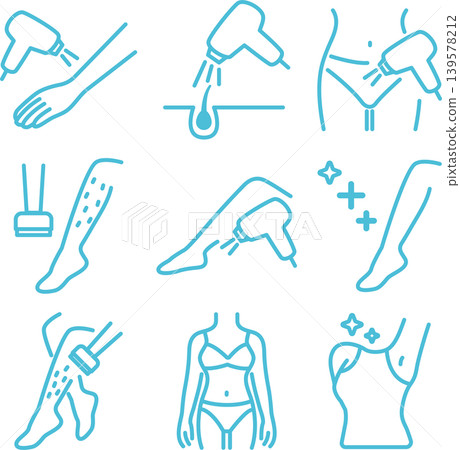 Beauty, full body hair removal, medical hair removal, arms, legs, underarms, VIO hair removal, treatment, image, icon, person, woman, material 139578212
