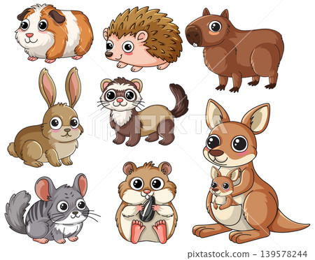 Collection of Cute Cartoon Animals Including Rabbit Hedgehog and Kangaroo 139578244