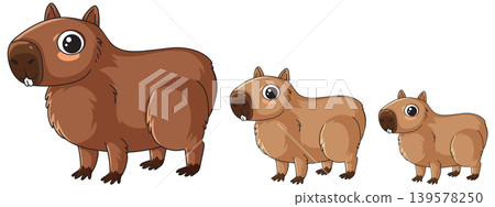 Cute Capybara Family Vector Illustration in Three Different Sizes 139578250