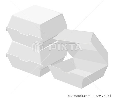 Blank White Cardboard Burger Box Mockup Set for Fast Food Packaging Blank White Cardboard Burger Box Mockup Set for Fast Food Packaging 139578251