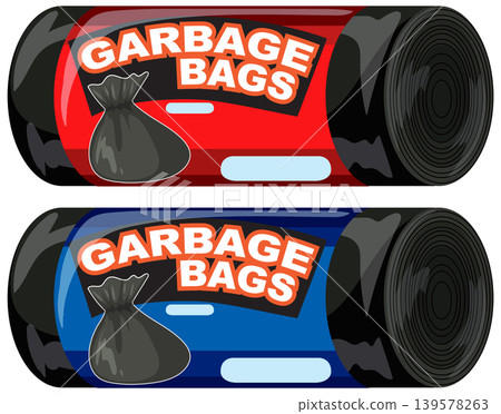 Vector Illustration of Rolled Garbage Bag Packages with Labels Vector Illustration of Rolled Garbage Bag Packages with Labels 139578263