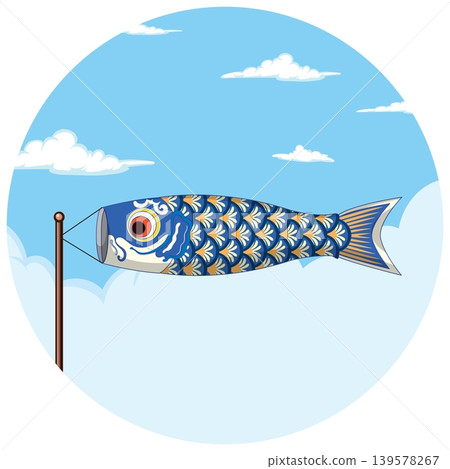 Blue Koinobori Carp Streamer Flying in Clear Sky 139578267
