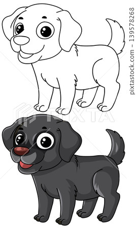 Cute Black Labrador Puppy Cartoon Illustration with Line Art Version Cute Black Labrador Puppy Cartoon Illustration with Line Art Version 139578268